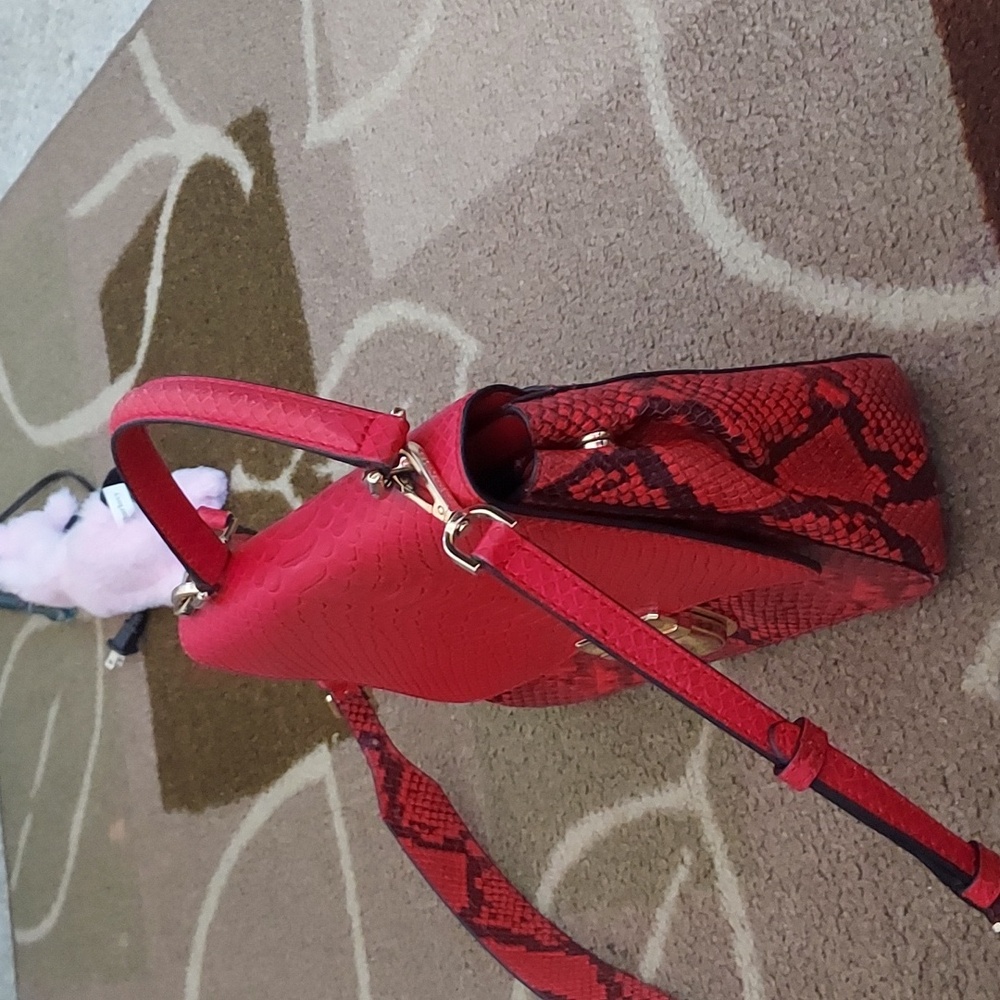 SOLD. MICHAEL KORS "Bridgette" satchel shoulder bag snakeskin embossed leather - Picture 3 of 12